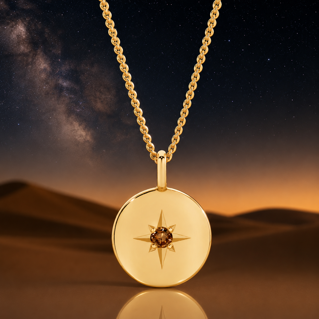 Desert Star Round Pendant- 9YG
