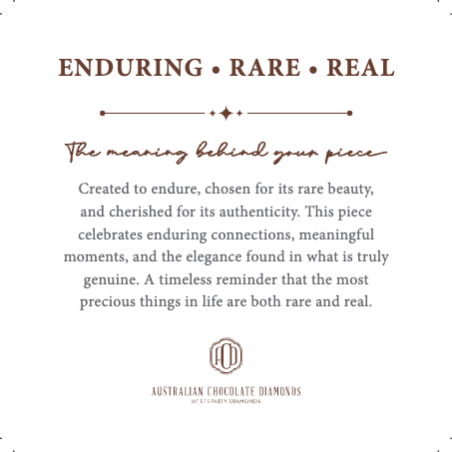 The ENDURING • RARE • REAL Meaning Card, printed with the meaning behind the piece