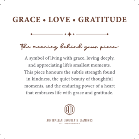 The GRACE • LOVE • GRATITUDE Meaning Card, printed with the meaning behind the piece
