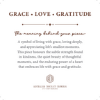 The GRACE • LOVE • GRATITUDE Meaning Card, printed with the meaning behind the piece