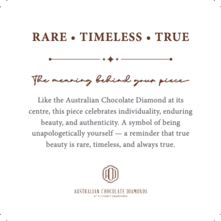 The RARE • TIMELESS • TRUE Meaning Card, printed with the meaning behind the piece