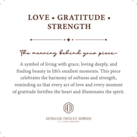 The LOVE • GRATITUDE • STRENGTH Meaning Card, printed with the meaning behind the piece