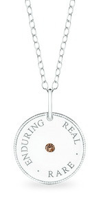 ENDURING • RARE • REAL Meaning Pendant in sterling silver, set with an Australian Chocolate Diamond