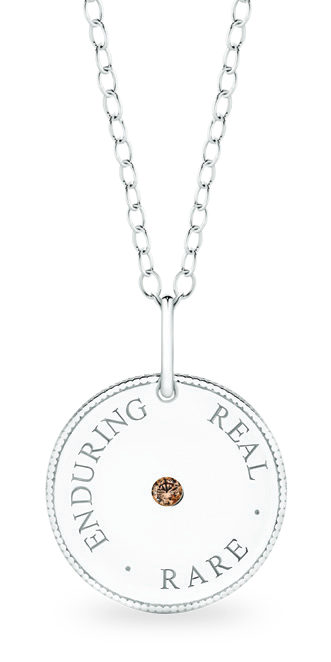 ENDURING • RARE • REAL Meaning Pendant in sterling silver, set with an Australian Chocolate Diamond