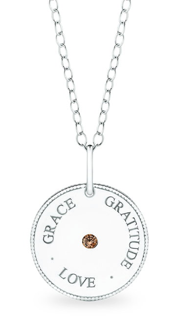 GRACE • LOVE • GRATITUDE Meaning Pendant in sterling silver, set with an Australian Chocolate Diamond