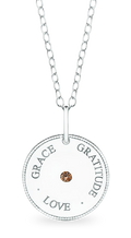 GRACE • LOVE • GRATITUDE Meaning Pendant in sterling silver, set with an Australian Chocolate Diamond