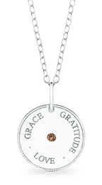 GRACE • LOVE • GRATITUDE Meaning Pendant in sterling silver, set with an Australian Chocolate Diamond