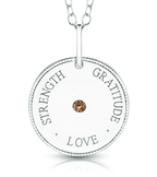 LOVE • GRATITUDE • STRENGTH Meaning Pendant in sterling silver, set with an Australian Chocolate Diamond