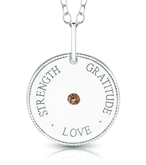 LOVE • GRATITUDE • STRENGTH Meaning Pendant in sterling silver, set with an Australian Chocolate Diamond